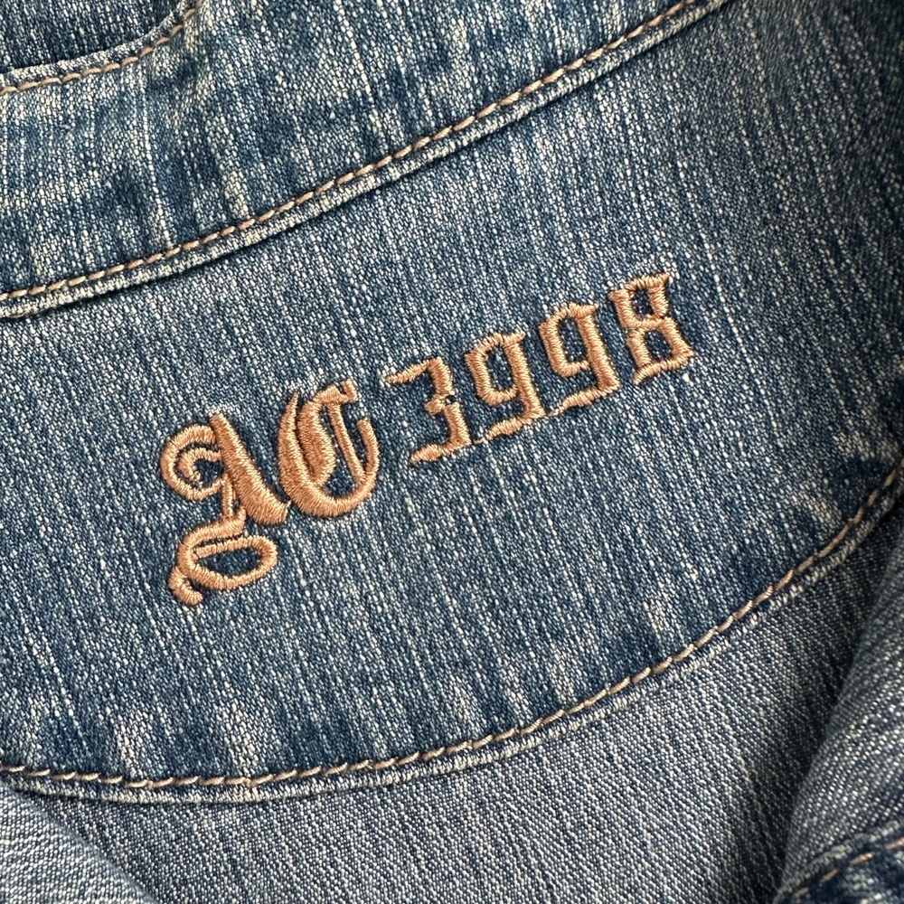 AC3998 Women's Y2K Collared Long Sleeve Denim Jean Jacket Large - Picture 4 of 12